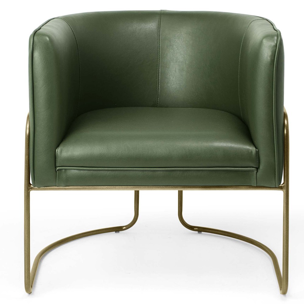 Poltrona Decorativa Fixa Base de Aço Bronze Betina D02 Corano Verde Musgo B-89 - Lyam Decor