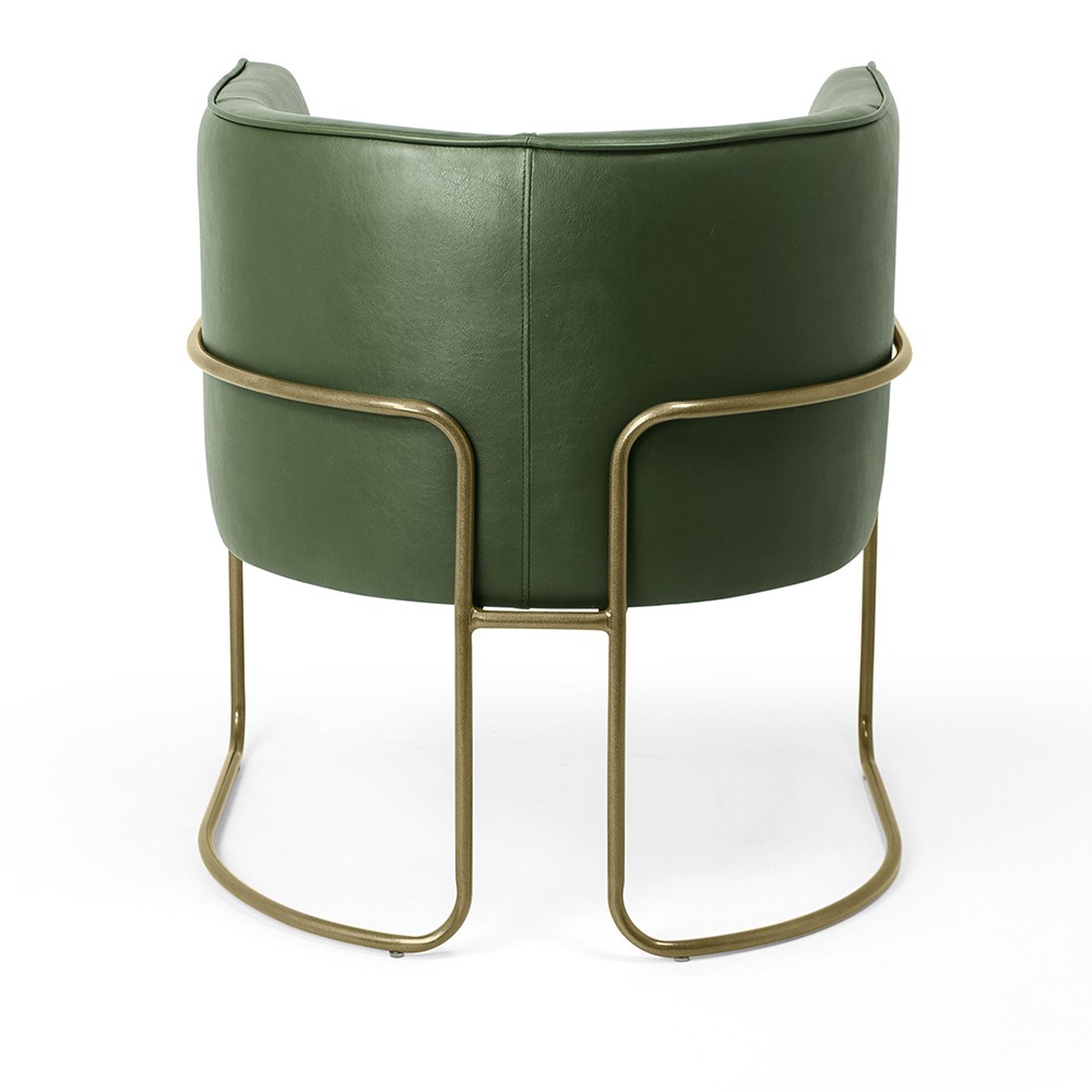 Poltrona Decorativa Fixa Base de Aço Bronze Betina D02 Corano Verde Musgo B-89 - Lyam Decor