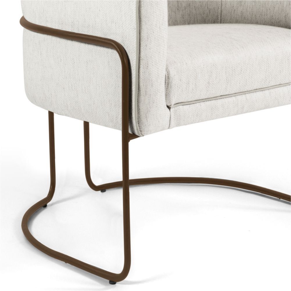 Poltrona Decorativa Fixa Base de Aço Choco Betina D02 Linho Creme A-48 - Lyam Decor