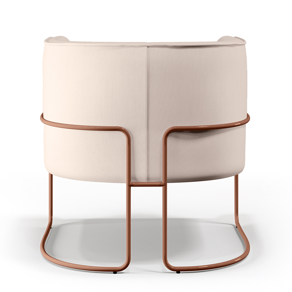 Poltrona Decorativa Fixa Base de Aço Cobre Betina D02 Veludo Bege C-309 - Lyam Decor