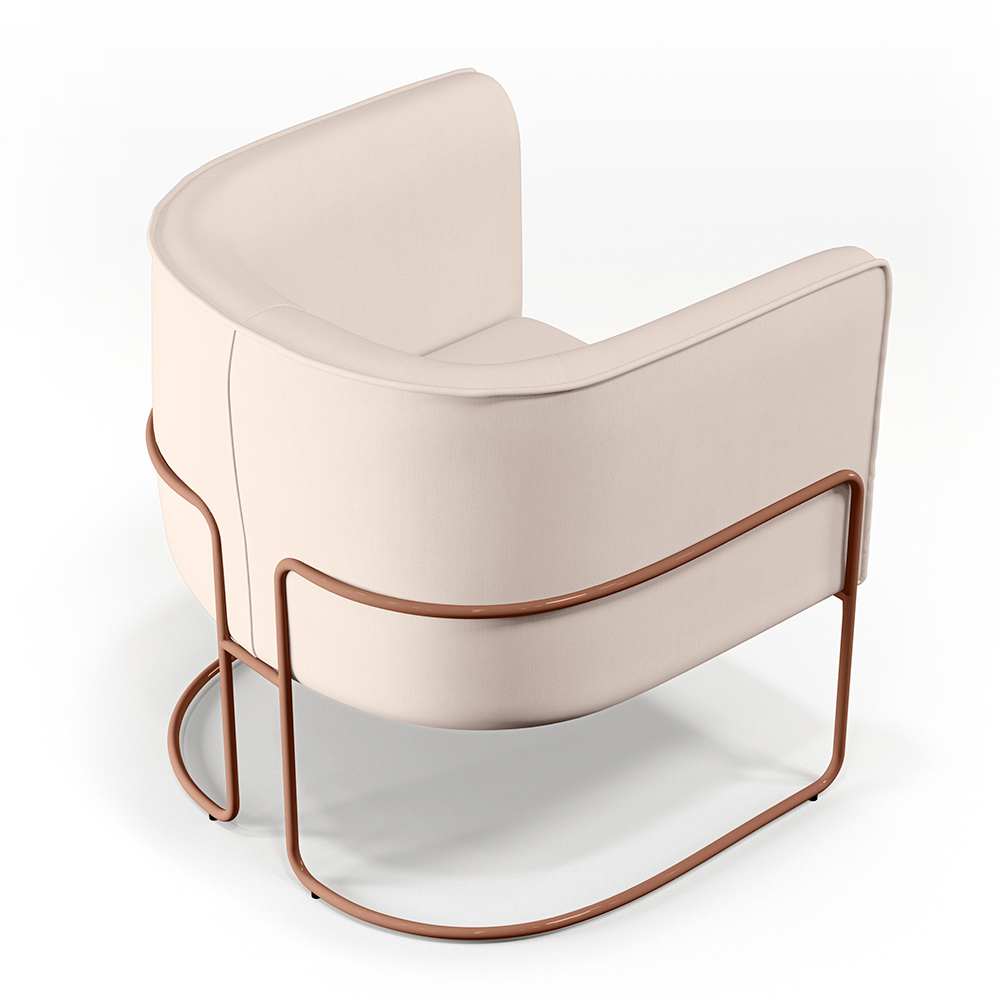 Poltrona Decorativa Fixa Base de Aço Cobre Betina D02 Veludo Bege C-309 - Lyam Decor