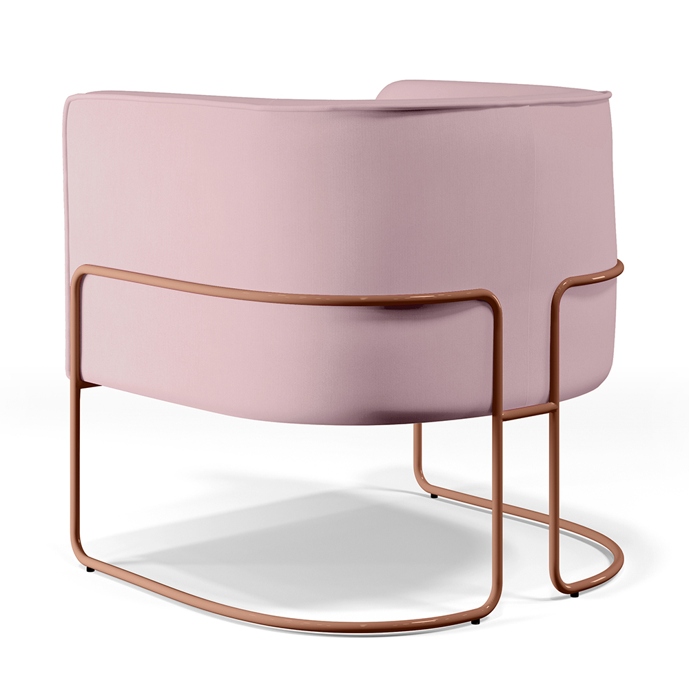 Poltrona Decorativa Fixa Base de Aço Cobre Betina D02 Veludo Rosê C-305 - Lyam Decor