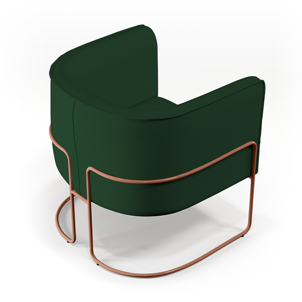 Poltrona Decorativa Fixa Base de Aço Cobre Betina D02 Veludo Verde Musgo C-303 - Lyam Decor