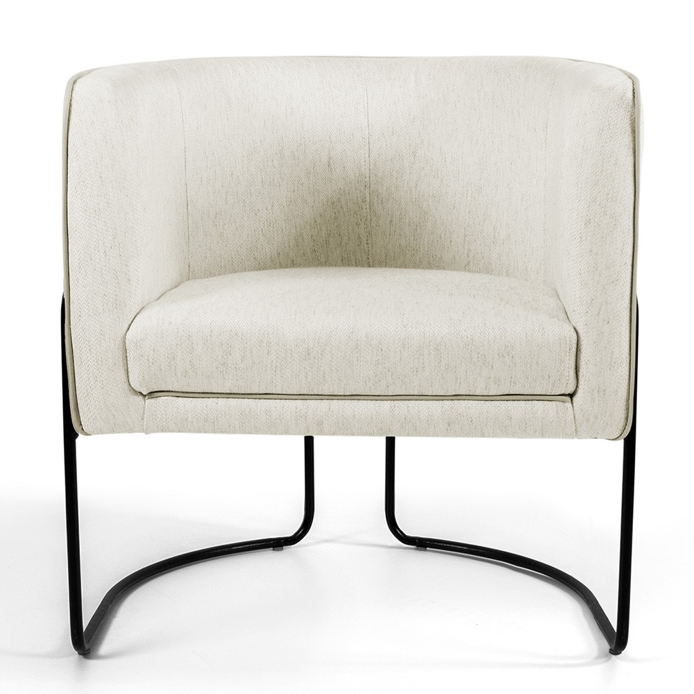 Poltrona Decorativa Fixa Base de Aço Preto Betina D02 Linho Bege C-107 - Lyam Decor