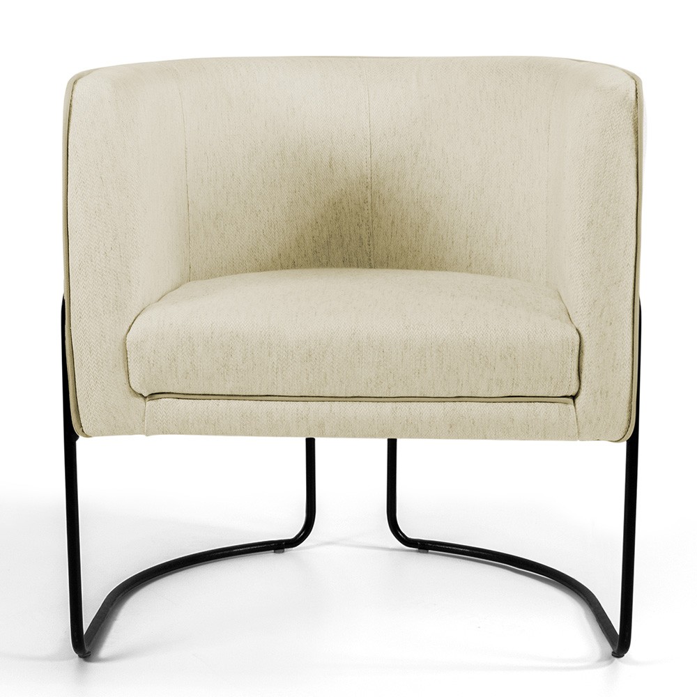 Poltrona Decorativa Fixa Base de Aço Preto Betina D02 Linho Bege C-129 - Lyam Decor