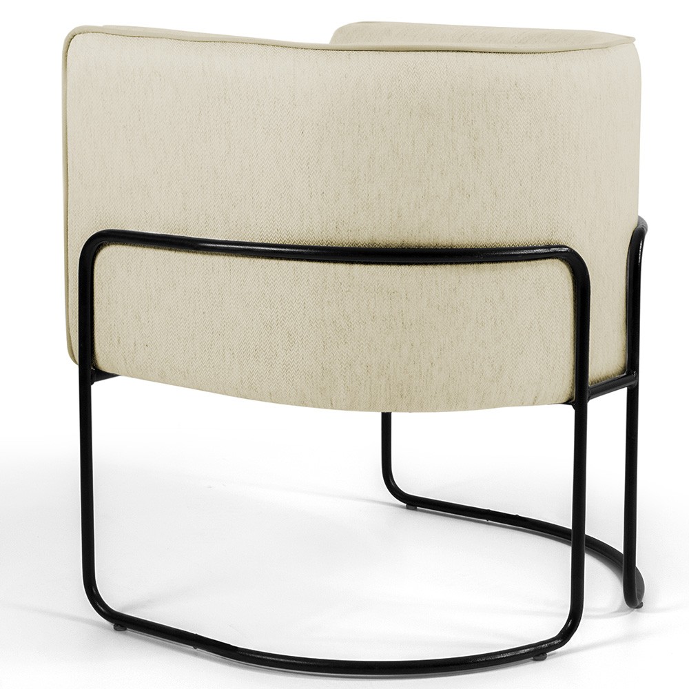 Poltrona Decorativa Fixa Base de Aço Preto Betina D02 Linho Bege C-129 - Lyam Decor