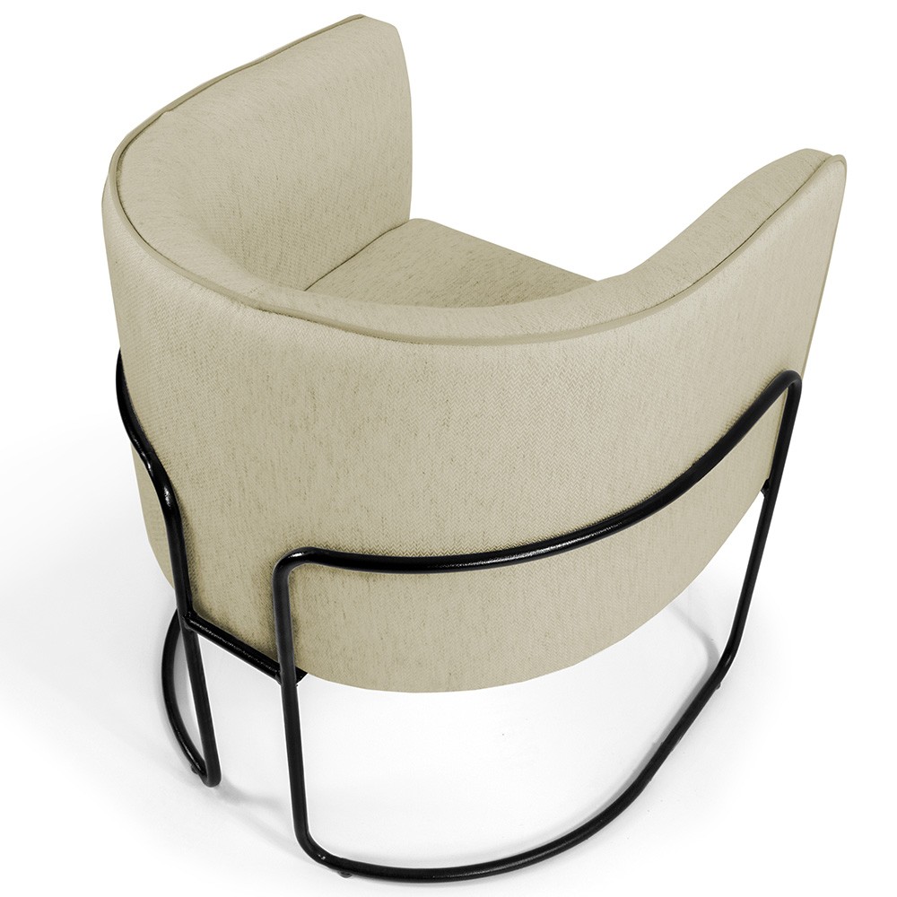 Poltrona Decorativa Fixa Base de Aço Preto Betina D02 Linho Bege C-129 - Lyam Decor