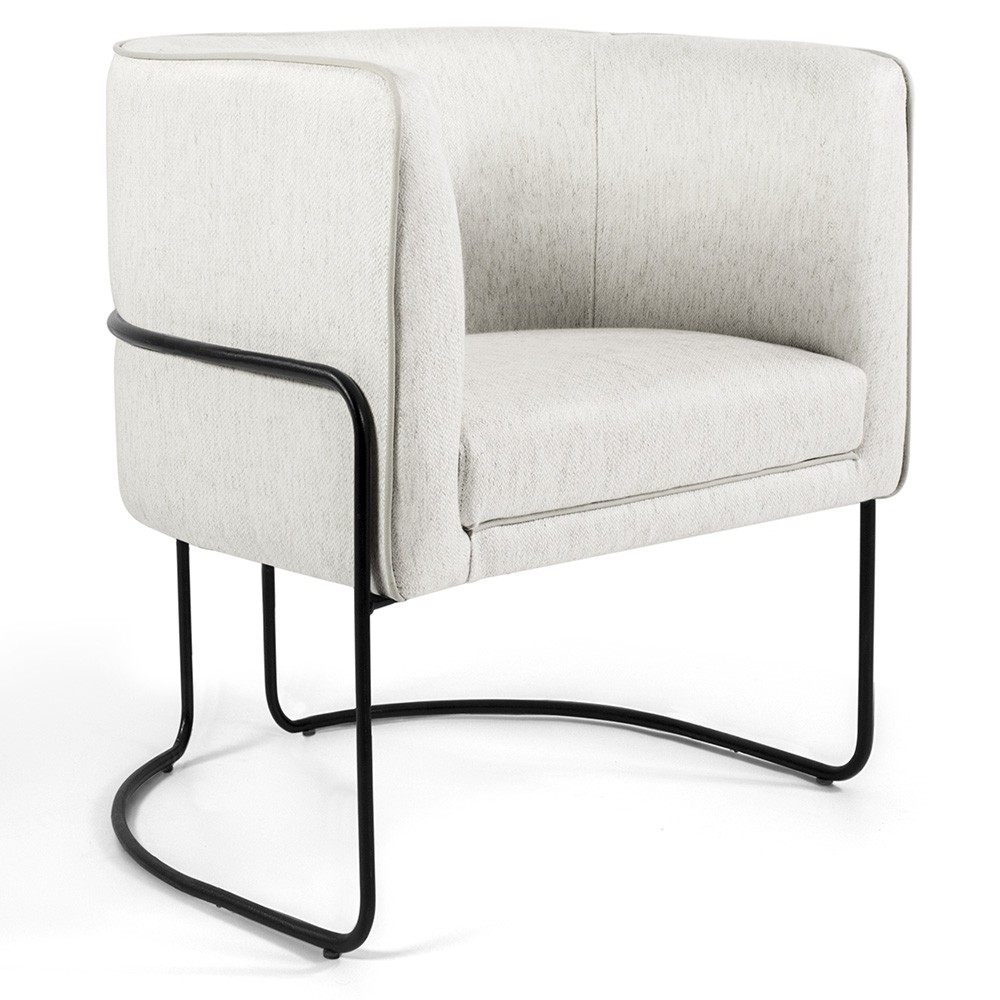 Poltrona Decorativa Fixa Base de Aço Preto Betina D02 Linho Bege C-443 - Lyam Decor