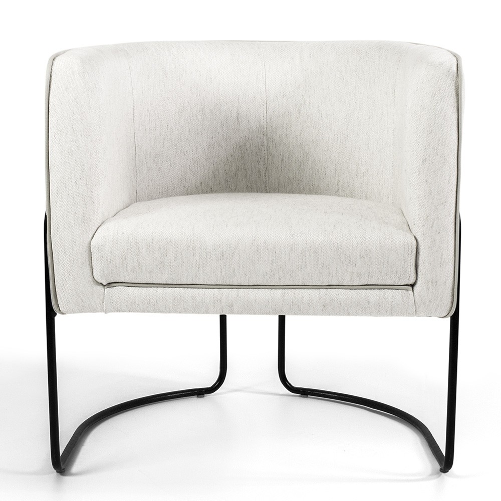 Poltrona Decorativa Fixa Base de Aço Preto Betina D02 Linho Bege C-443 - Lyam Decor