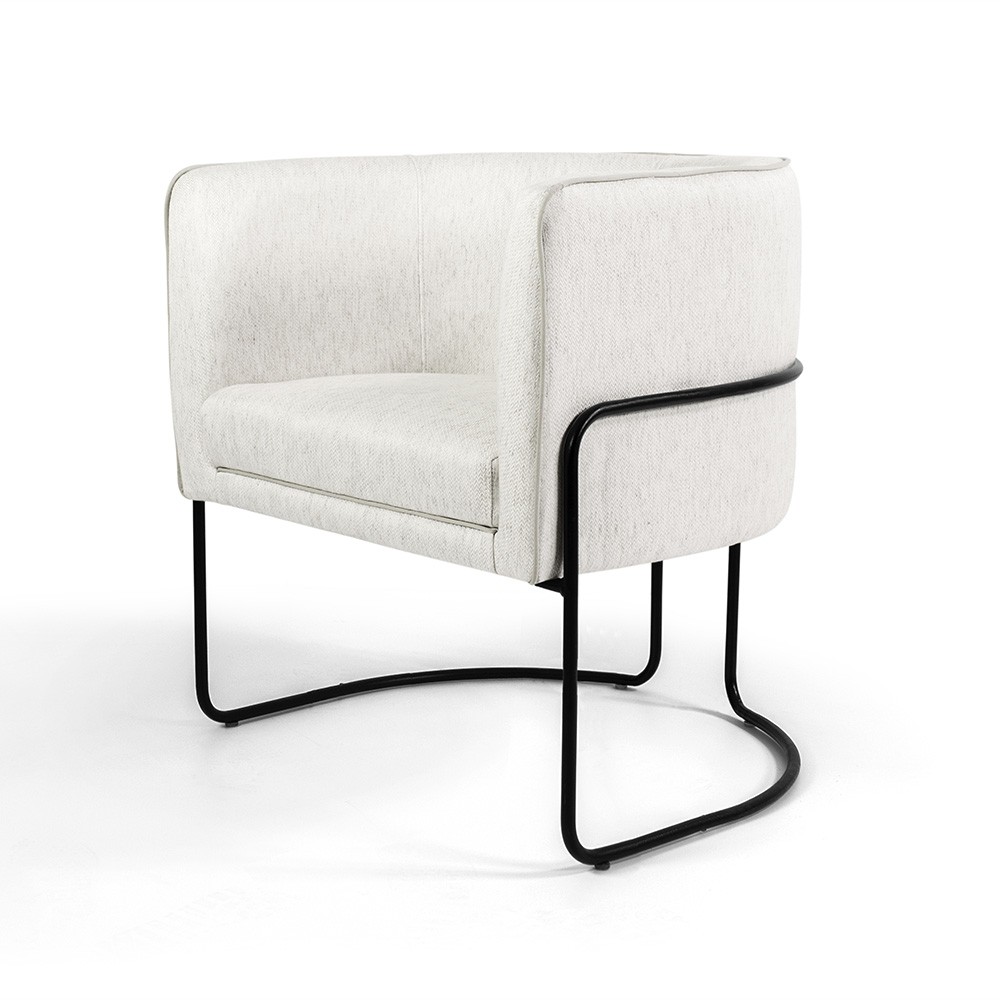 Poltrona Decorativa Fixa Base de Aço Preto Betina D02 Linho Bege C-443 - Lyam Decor