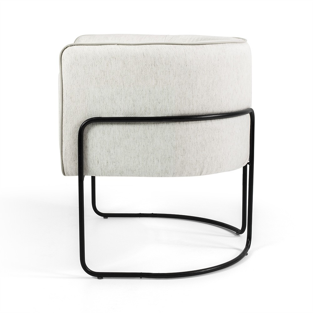 Poltrona Decorativa Fixa Base de Aço Preto Betina D02 Linho Bege C-443 - Lyam Decor