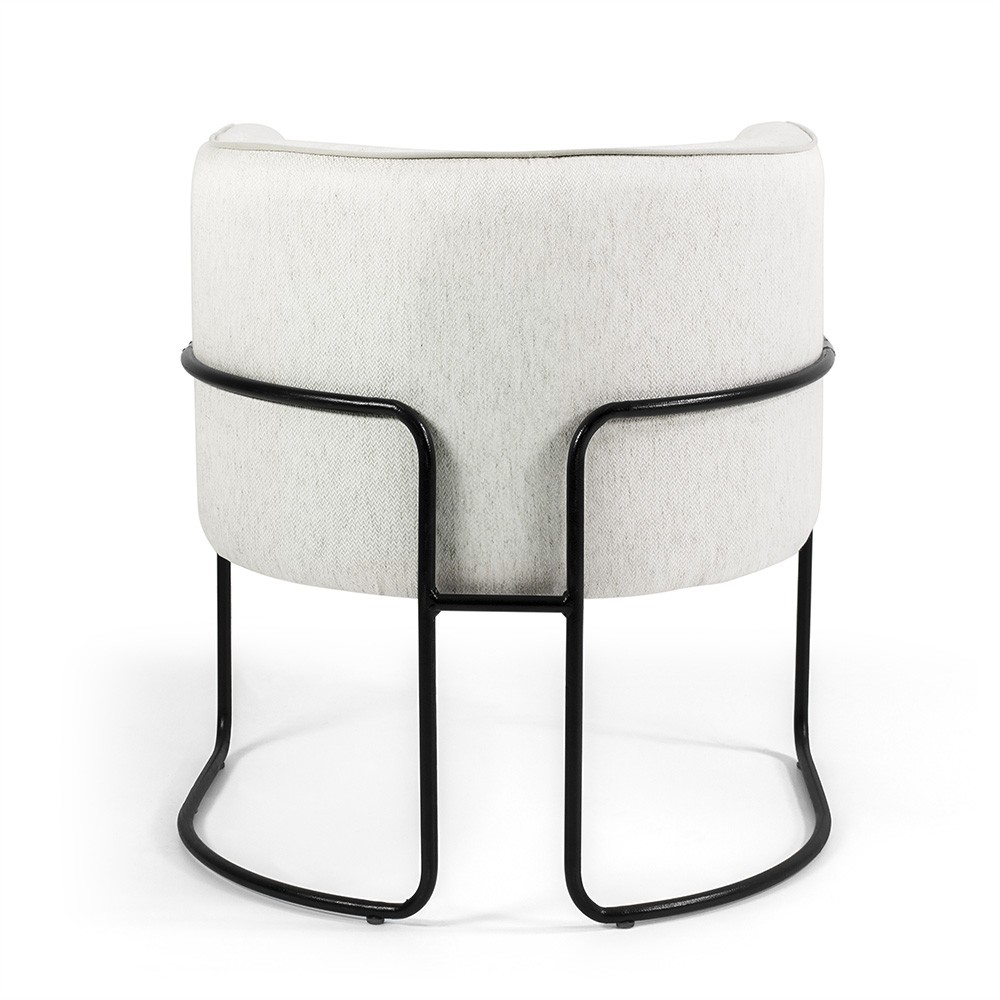 Poltrona Decorativa Fixa Base de Aço Preto Betina D02 Linho Bege C-443 - Lyam Decor