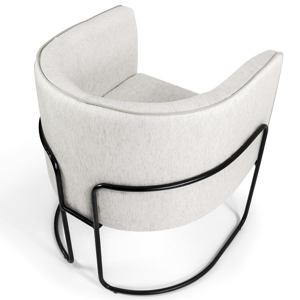 Poltrona Decorativa Fixa Base de Aço Preto Betina D02 Linho Bege C-443 - Lyam Decor