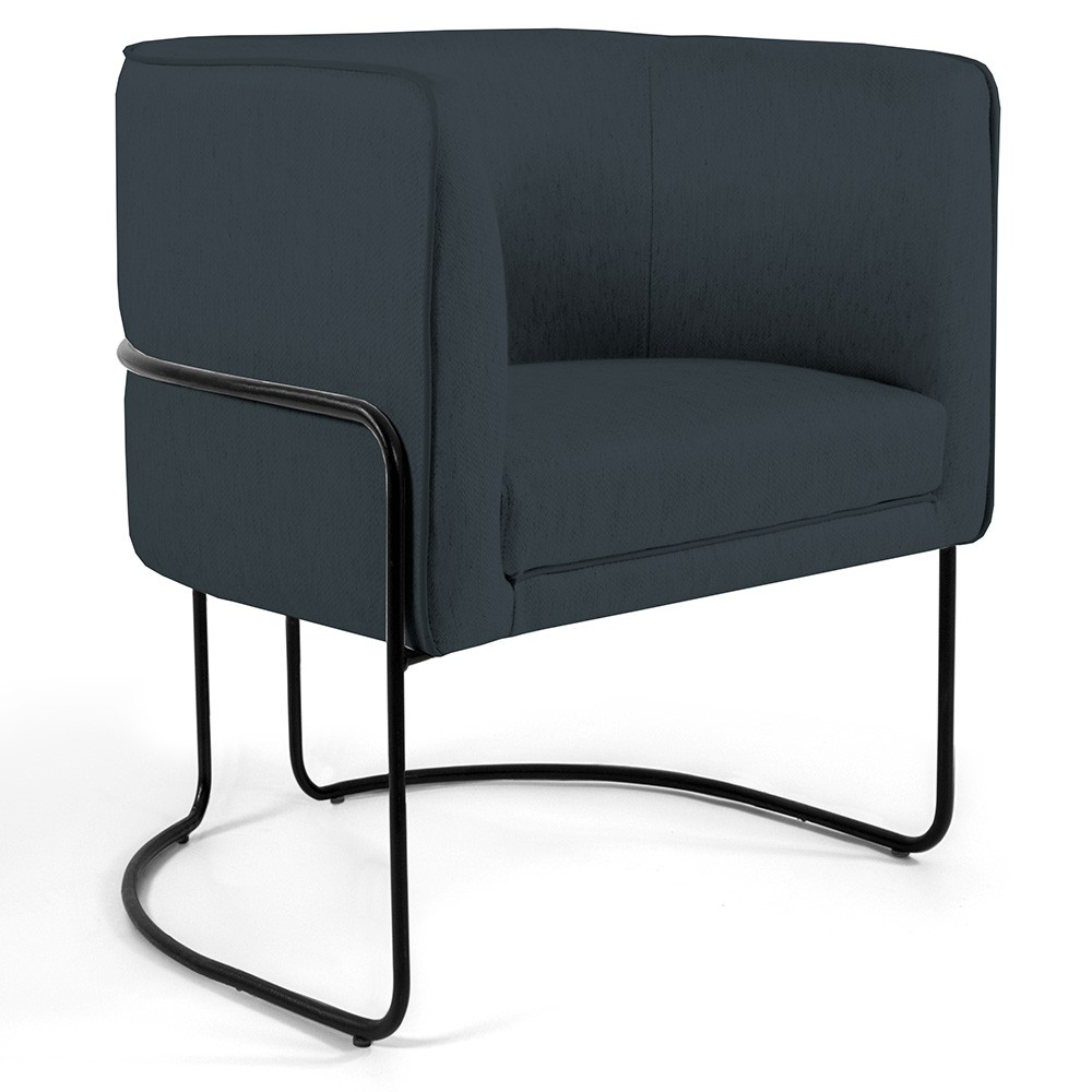 Poltrona Decorativa Fixa Base de Aço Preto Betina D02 Linho Chumbo D-465 - Lyam Decor