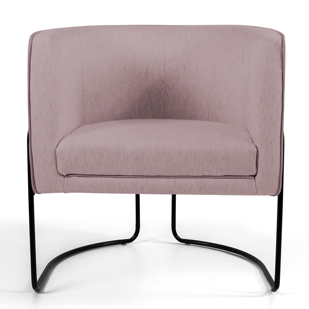 Poltrona Decorativa Fixa Base de Aço Preto Betina D02 Veludo Rosê C-305 - Lyam Decor
