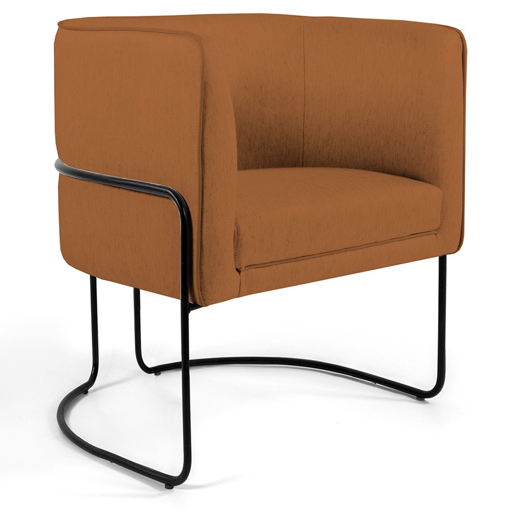 Poltrona Decorativa Fixa Base de Aço Preto Betina D02 Veludo Telha C-262 - Lyam Decor