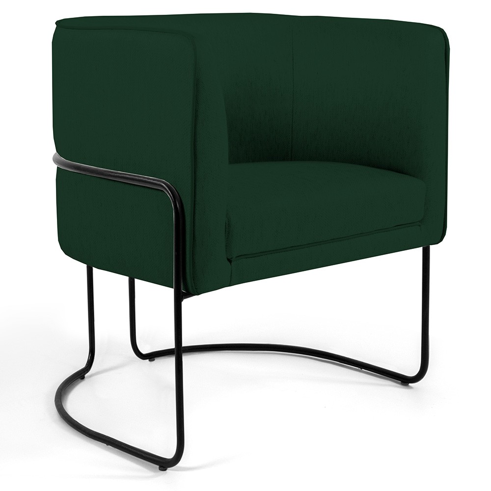 Poltrona Decorativa Fixa Base de Aço Preto Betina D02 Veludo Verde Musgo C-303 - Lyam Decor