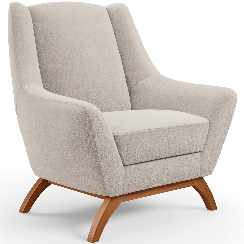 Poltrona Decorativa Fixa Base de Madeira Castanho Juliet D02 Bouclê Creme C-54 - Lyam Decor