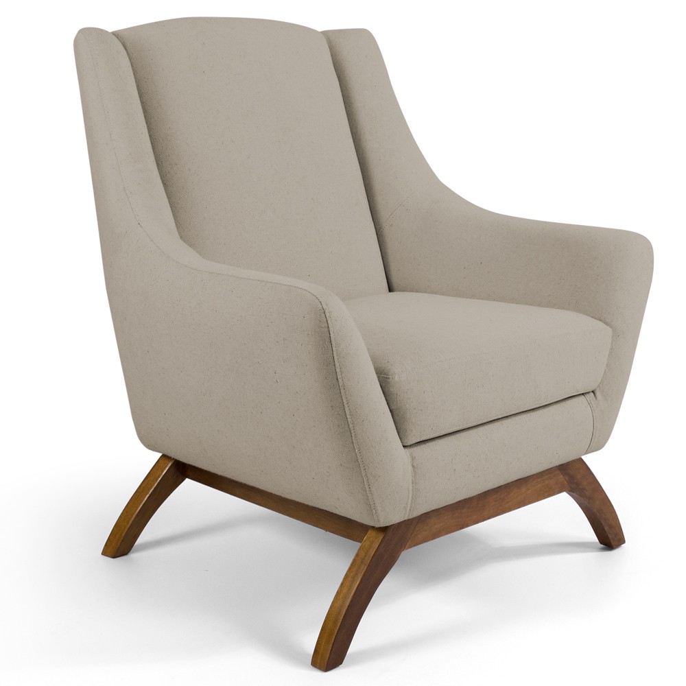 Poltrona Decorativa Fixa Base de Madeira Juliet D02 Linho Bege C-129 - Lyam Decor