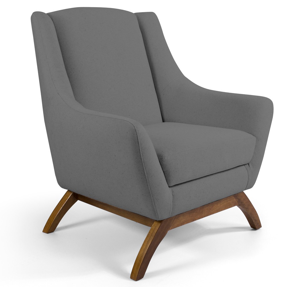 Poltrona Decorativa Fixa Base de Madeira Juliet D02 Linho Cinza C-416 - Lyam Decor