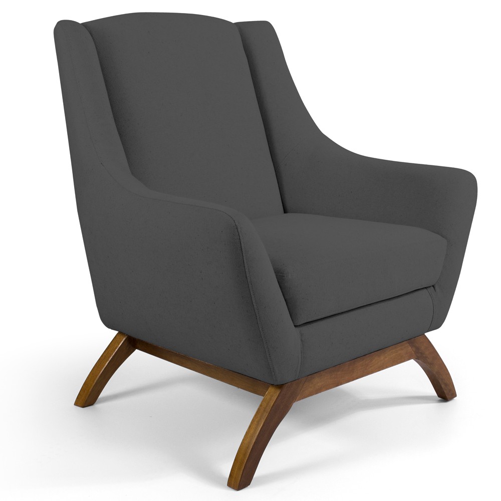 Poltrona Decorativa Fixa Base de Madeira Juliet D02 Veludo Cinza C-317 - Lyam Decor