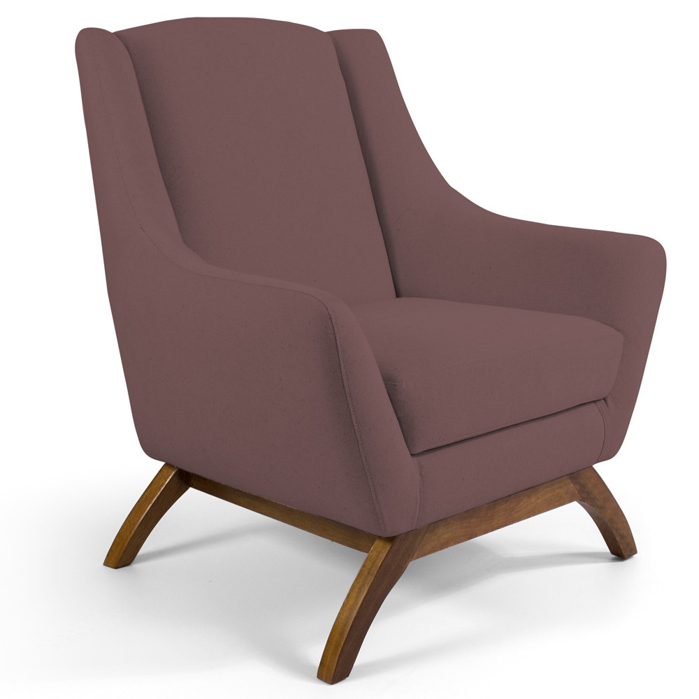 Poltrona Decorativa Fixa Base de Madeira Juliet D02 Veludo Rosê C-305 - Lyam Decor