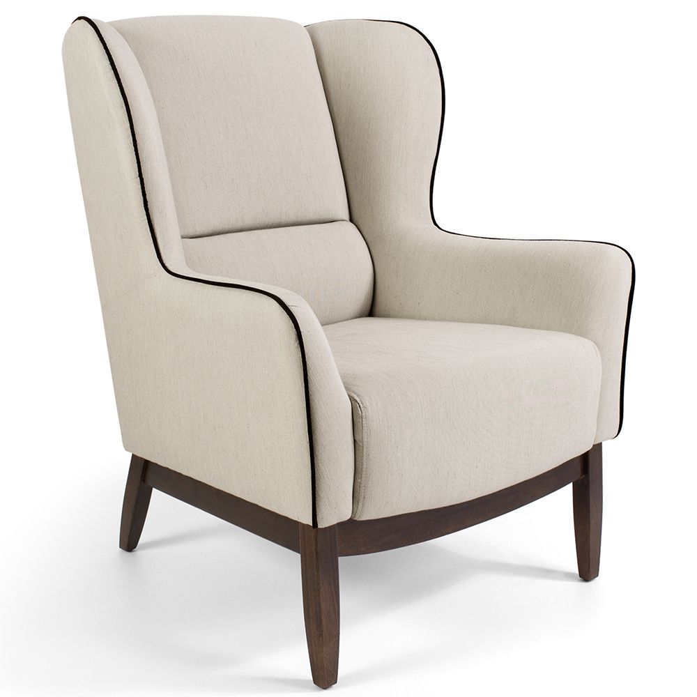 Poltrona Decorativa Fixa Base de Madeira Milena D02 Algodão Poliéster Bege C-392 - Lyam Decor