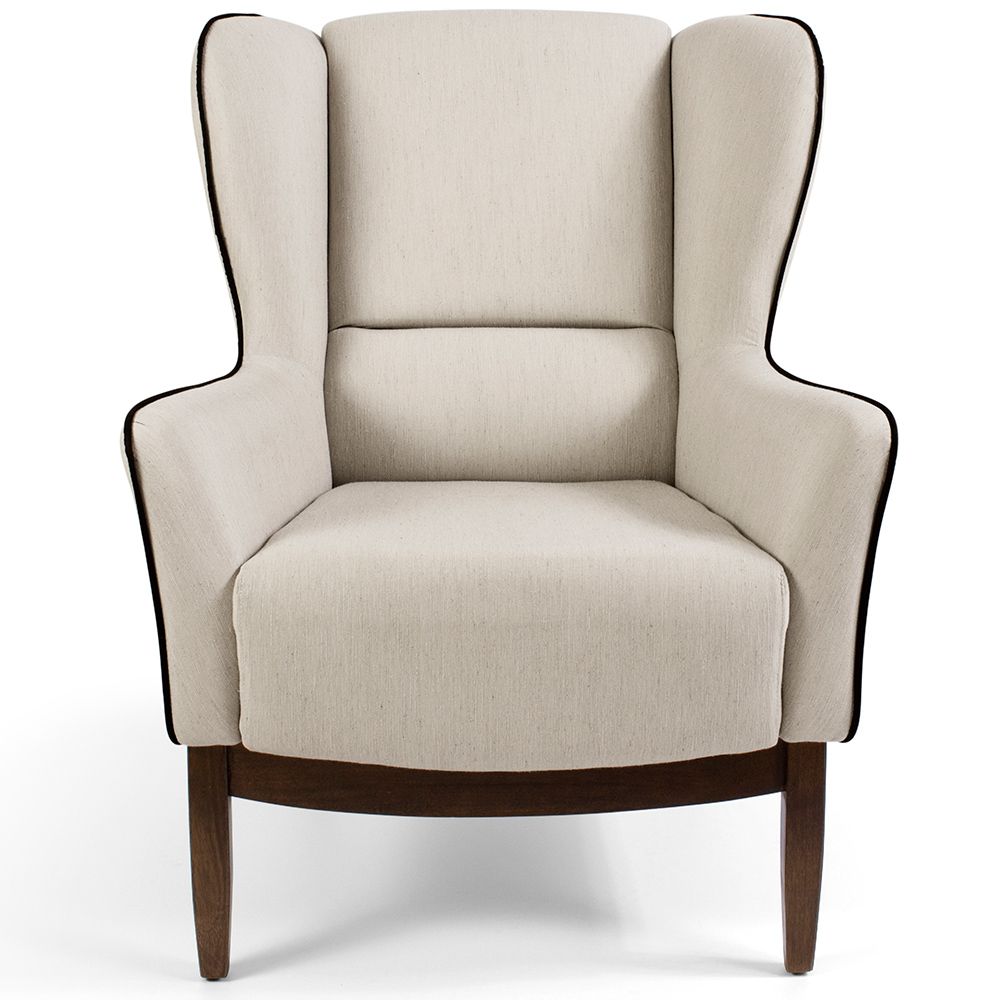 Poltrona Decorativa Fixa Base de Madeira Milena D02 Algodão Poliéster Bege C-392 - Lyam Decor