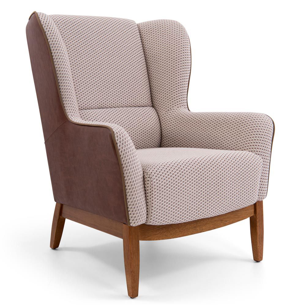 Poltrona Decorativa Fixa Base de Madeira Milena D02 Jacar Algodão Creme Marrom A-208 - Lyam Decor