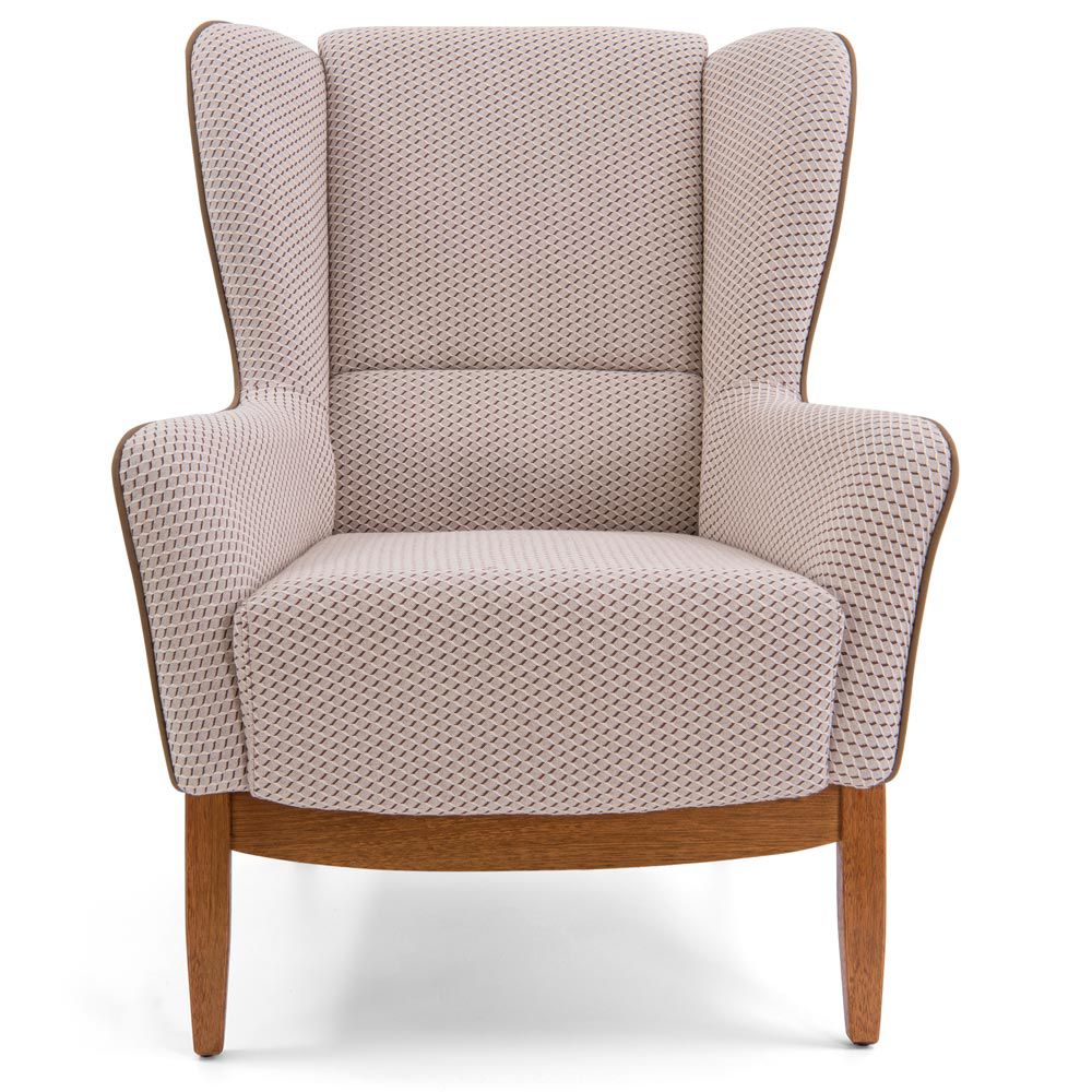 Poltrona Decorativa Fixa Base de Madeira Milena D02 Jacar Algodão Creme Marrom A-208 - Lyam Decor
