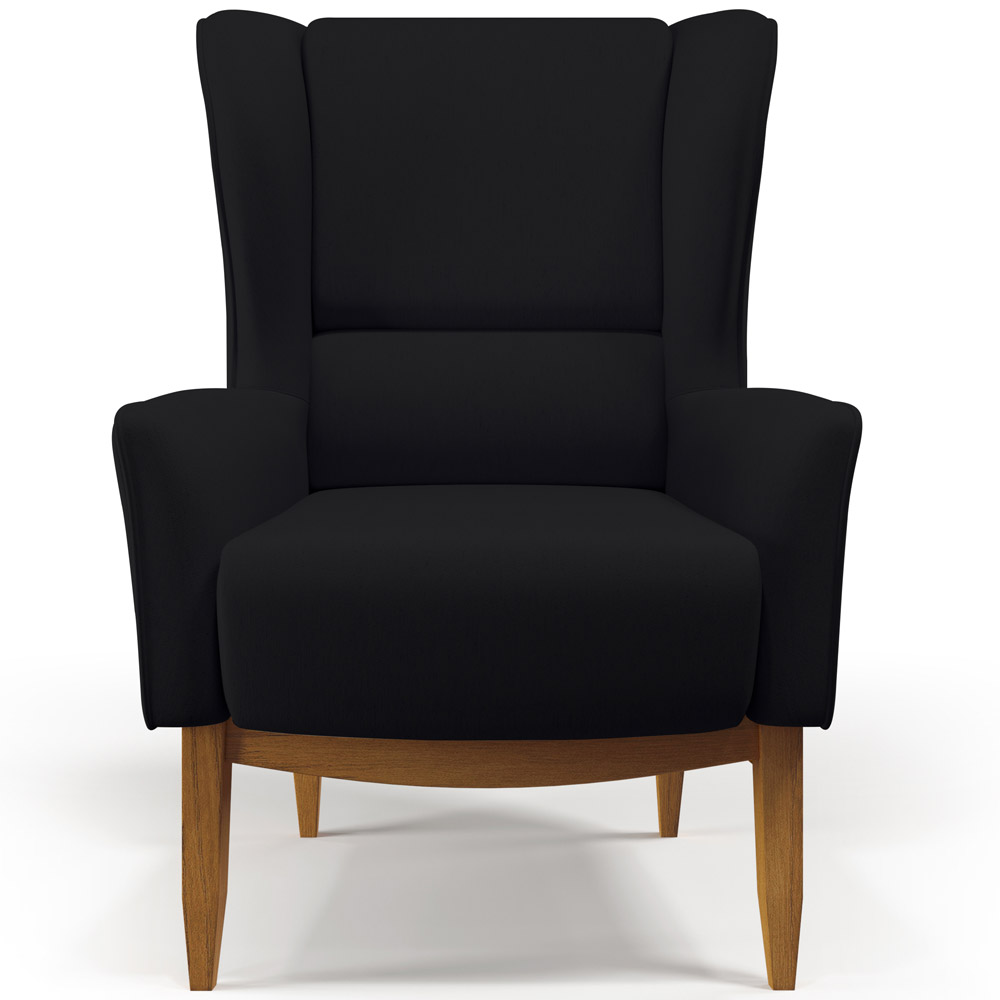 Poltrona Decorativa Fixa Base de Madeira Milena D02 Veludo Preto C-300 - Lyam Decor