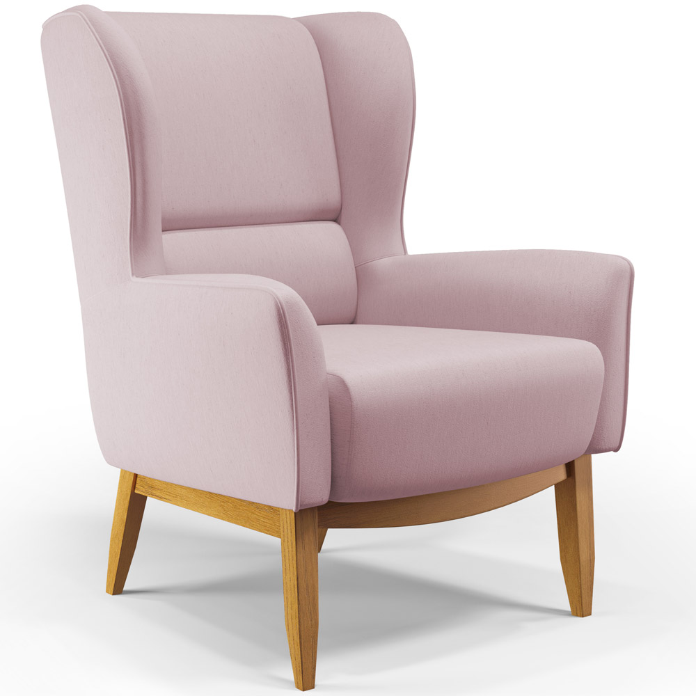 Poltrona Decorativa Fixa Base de Madeira Milena D02 Veludo Rosê C-305 - Lyam Decor
