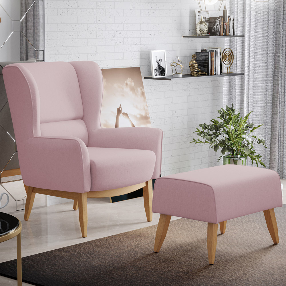Poltrona Decorativa Fixa Base de Madeira Milena D02 Veludo Rosê C-305 - Lyam Decor