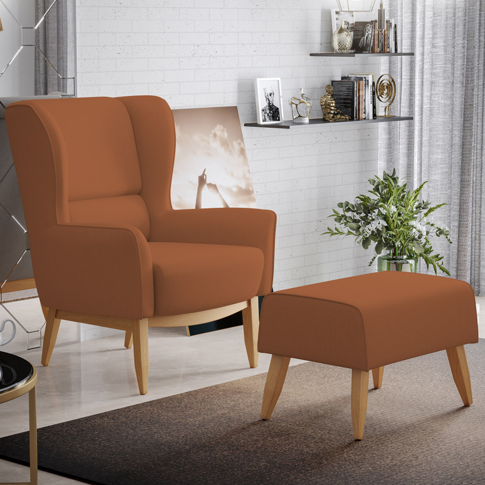Poltrona Decorativa Fixa Base de Madeira Milena D02 Veludo Telha C-262 - Lyam Decor
