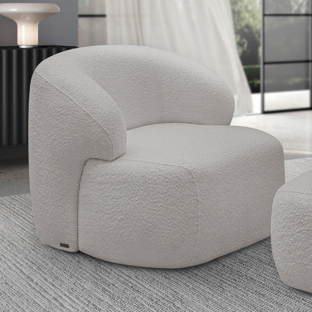 Poltrona Decorativa Fixa Orgânica Para Sala Living Barolo L06 Bouclê Cinza - Lyam Decor