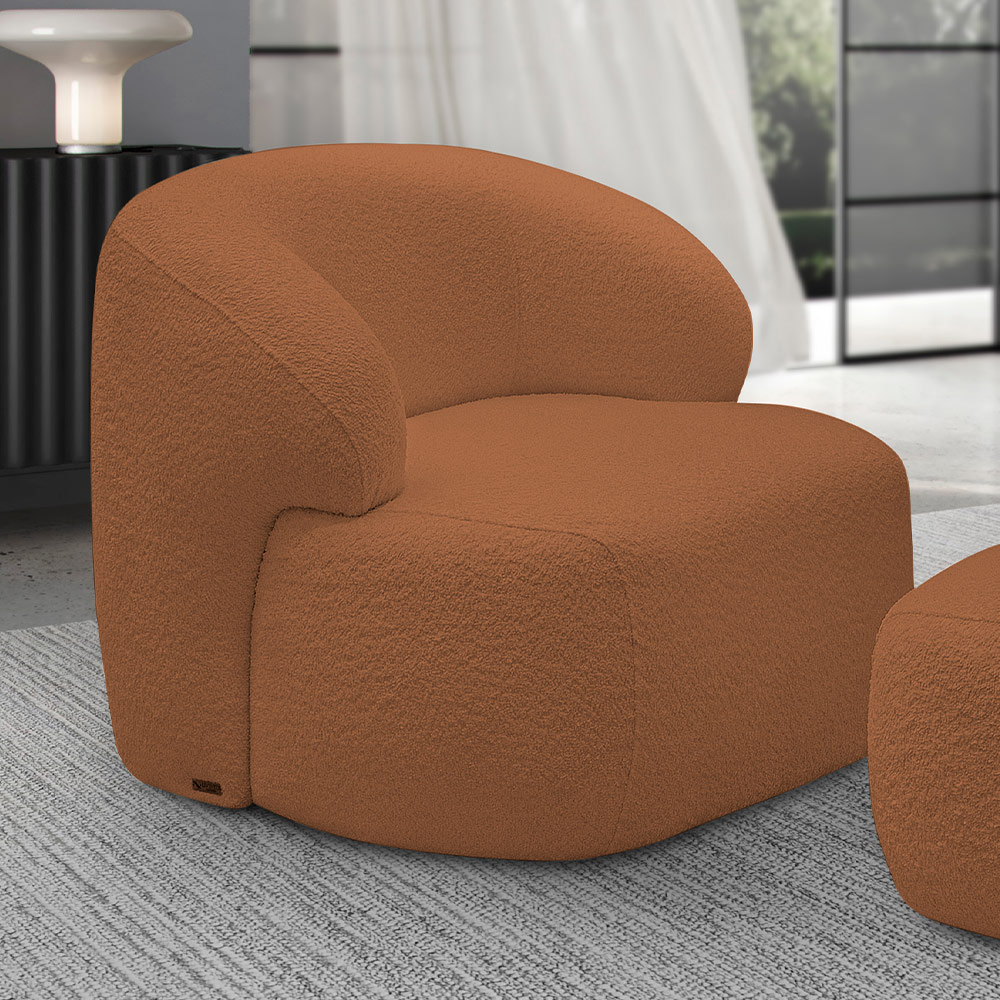 Poltrona Decorativa Fixa Orgânica Para Sala Living Barolo L06 Bouclê Terracota - Lyam Decor
