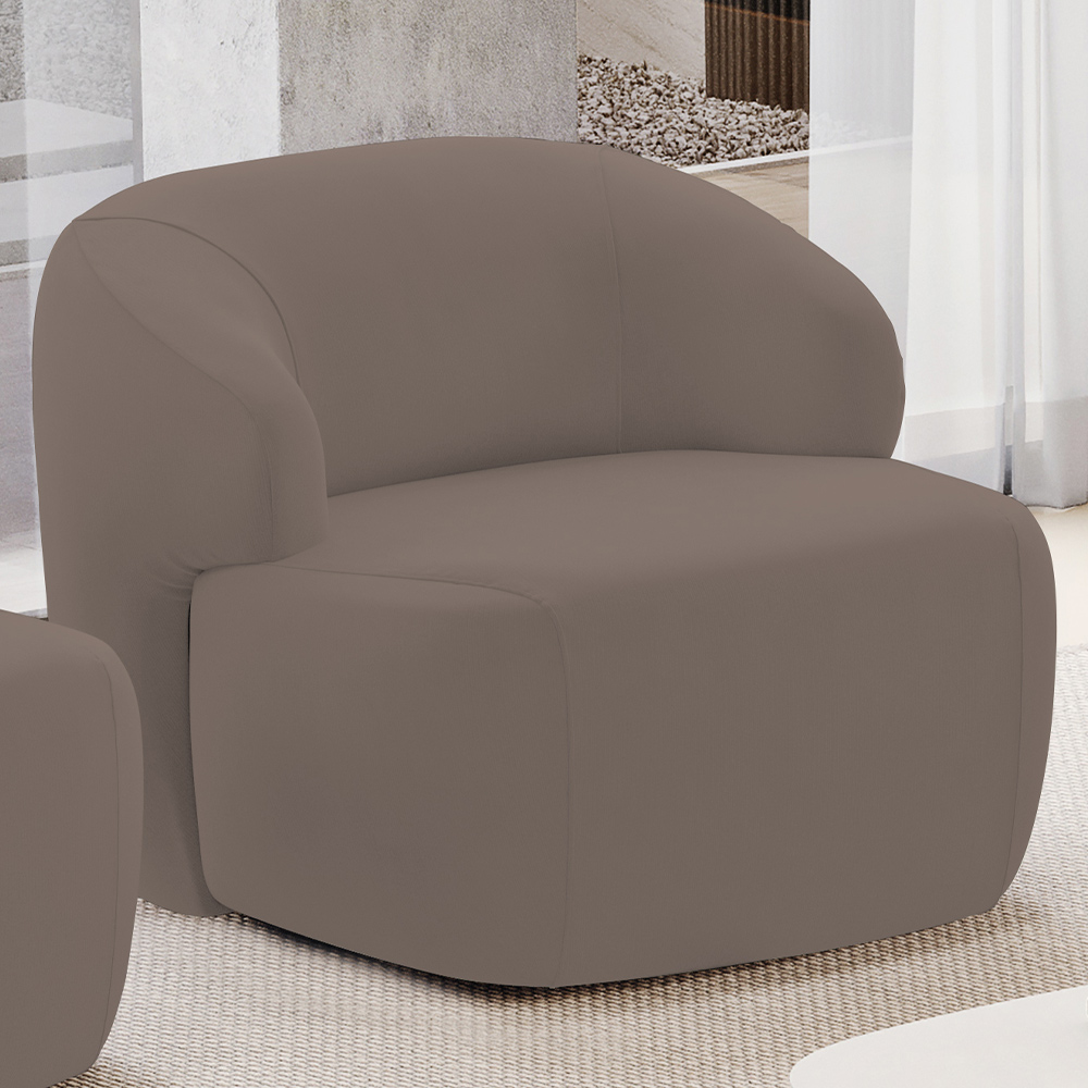 Poltrona Decorativa Fixa Orgânica Para Sala Living Barolo L06 Veludo Marrom - Lyam Decor