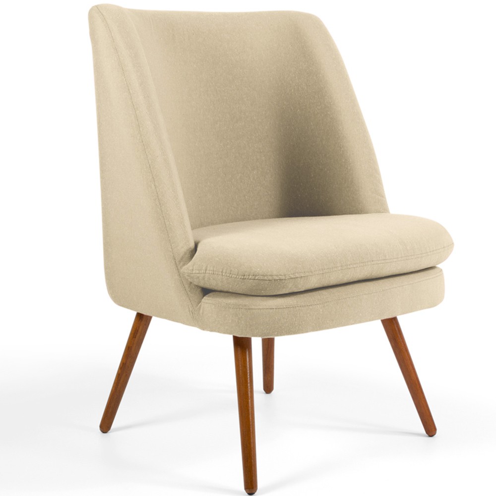Poltrona Decorativa Fixa Pés Palito Pérsia D02 Linho Bege C-129 - Lyam Decor