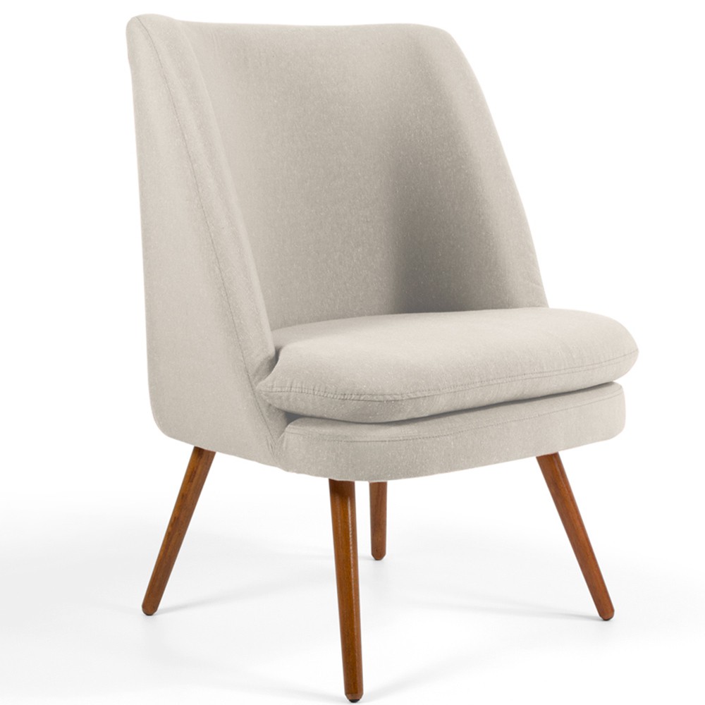 Poltrona Decorativa Fixa Pés Palito Pérsia D02 Veludo Bege C-309 - Lyam Decor