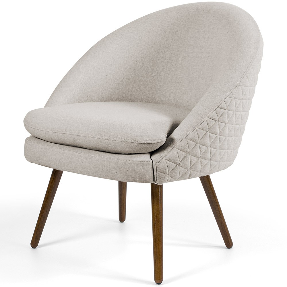 Poltrona Decorativa Fixa Pés Palito Rafa D02 Tressê Linho Bege C-107 - Lyam Decor