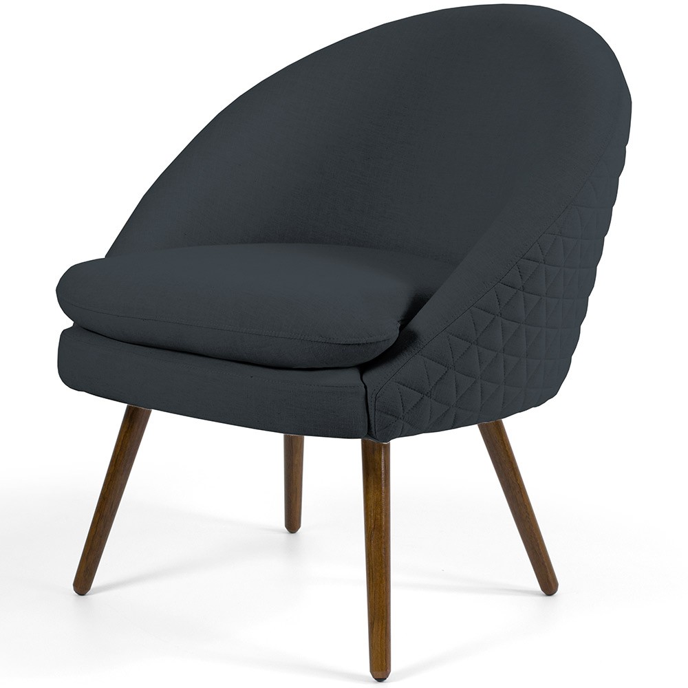 Poltrona Decorativa Fixa Pés Palito Rafa D02 Tressê Linho Chumbo D-465 - Lyam Decor