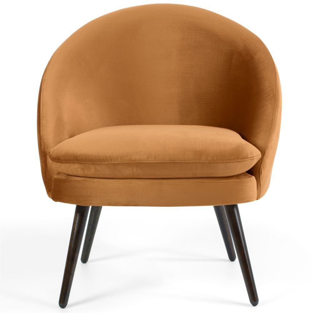 Poltrona Decorativa Fixa Pés Palito Rafa D02 Veludo Telha C-262 - Lyam Decor