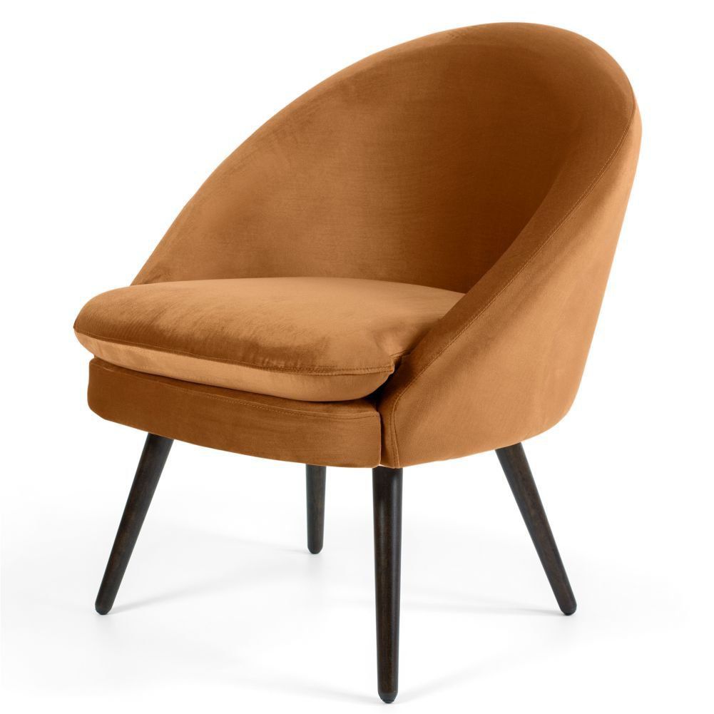 Poltrona Decorativa Fixa Pés Palito Rafa D02 Veludo Telha C-262 - Lyam Decor