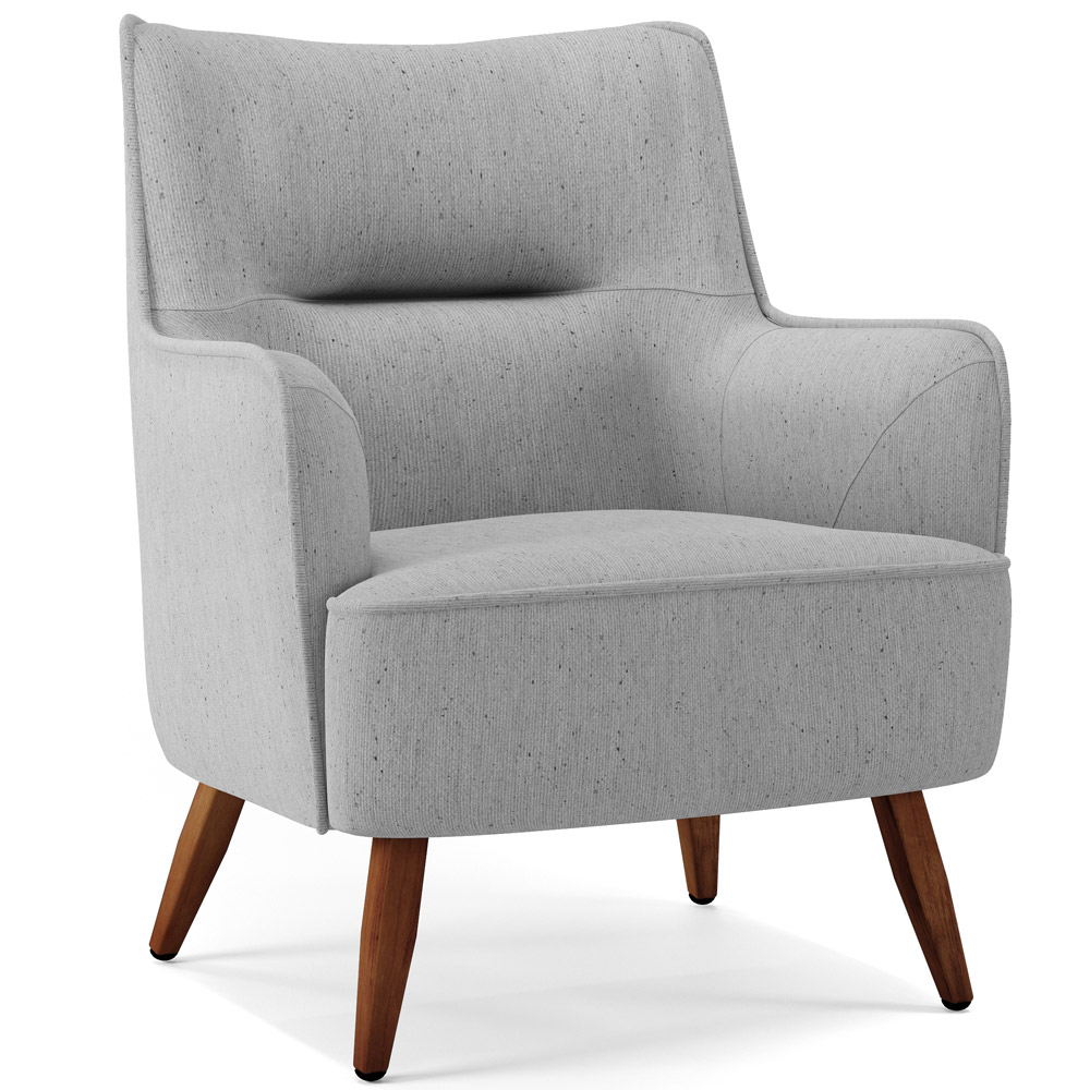 Poltrona Decorativa Fixa Pés de Madeira Isabella D02 Linho Cinza D-315 - Lyam Decor