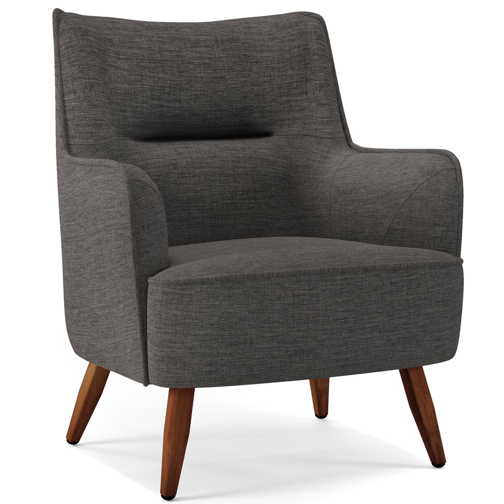 Poltrona Decorativa Fixa Pés de Madeira Isabella D02 Linho Cinza Escuro C-416 - Lyam Decor