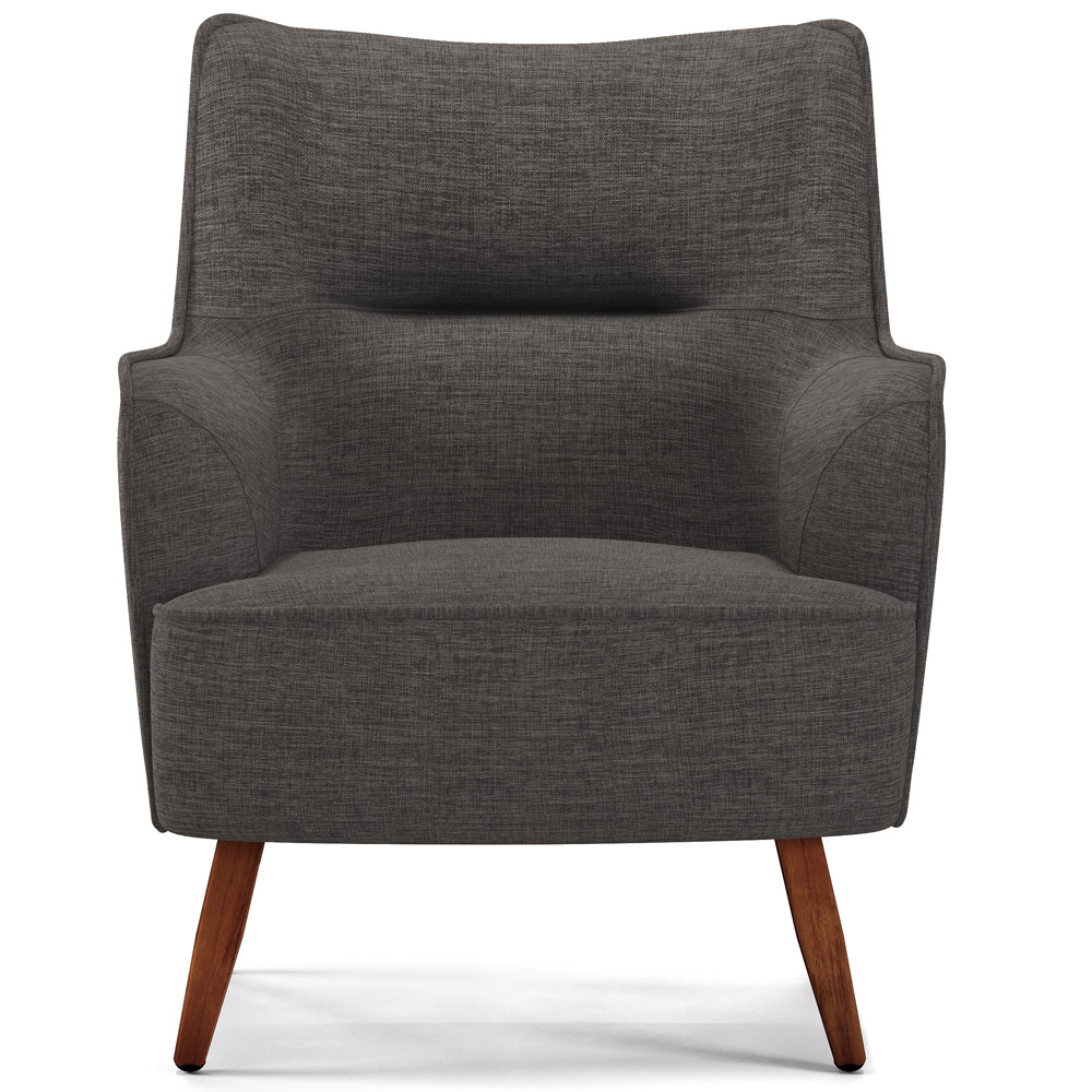 Poltrona Decorativa Fixa Pés de Madeira Isabella D02 Linho Cinza Escuro C-416 - Lyam Decor