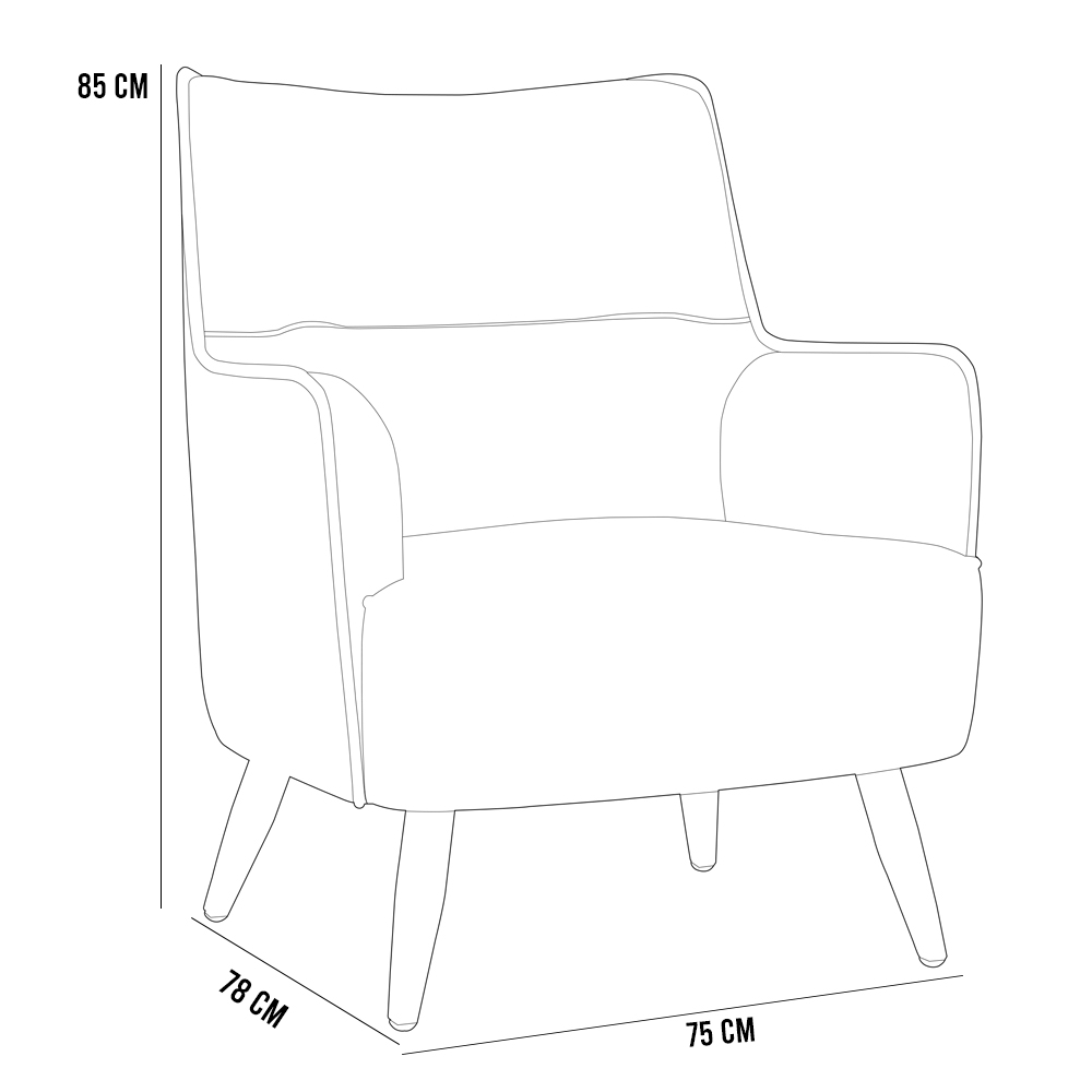 Poltrona Decorativa Fixa Pés de Madeira Isabella D02 Linho Cinza Escuro C-416 - Lyam Decor
