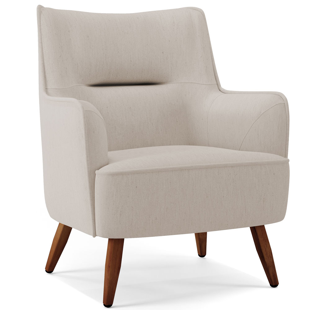 Poltrona Decorativa Fixa Pés de Madeira Isabella D02 Linho Cru C-443 - Lyam Decor