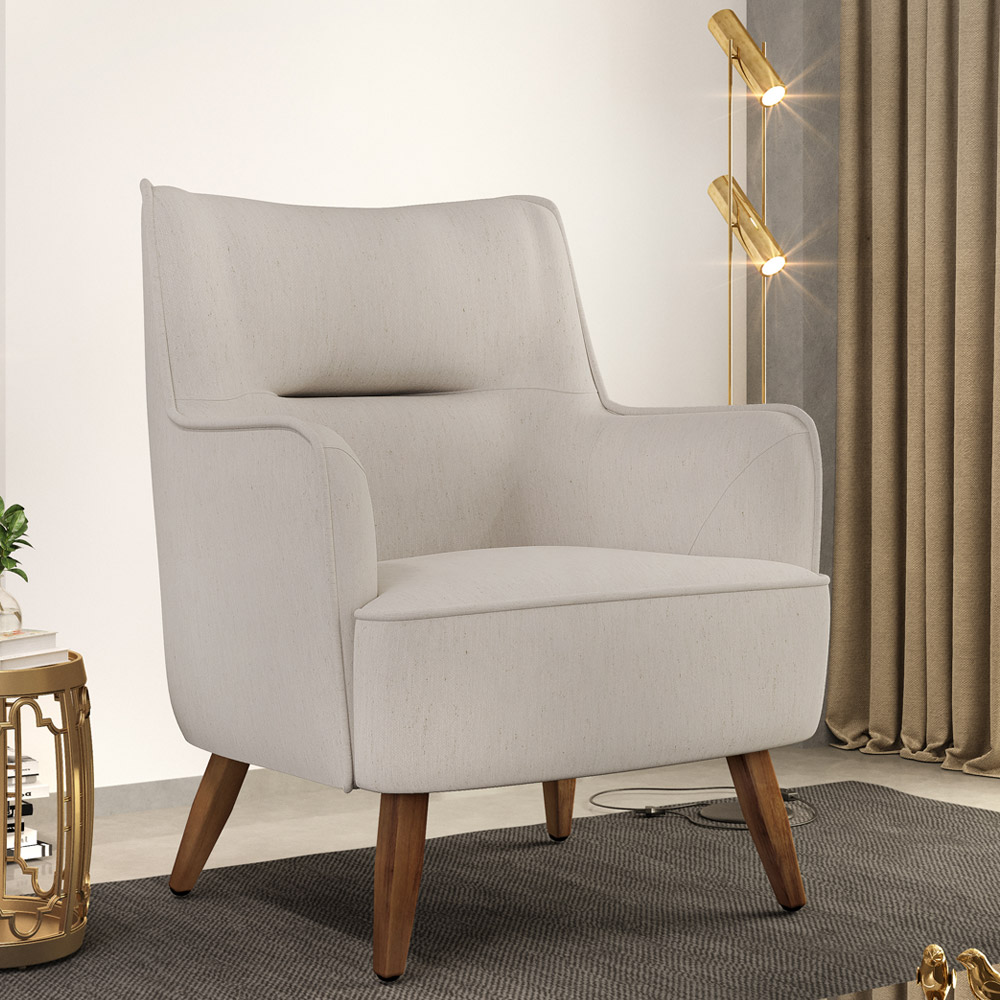 Poltrona Decorativa Fixa Pés de Madeira Isabella D02 Linho Cru C-443 - Lyam Decor