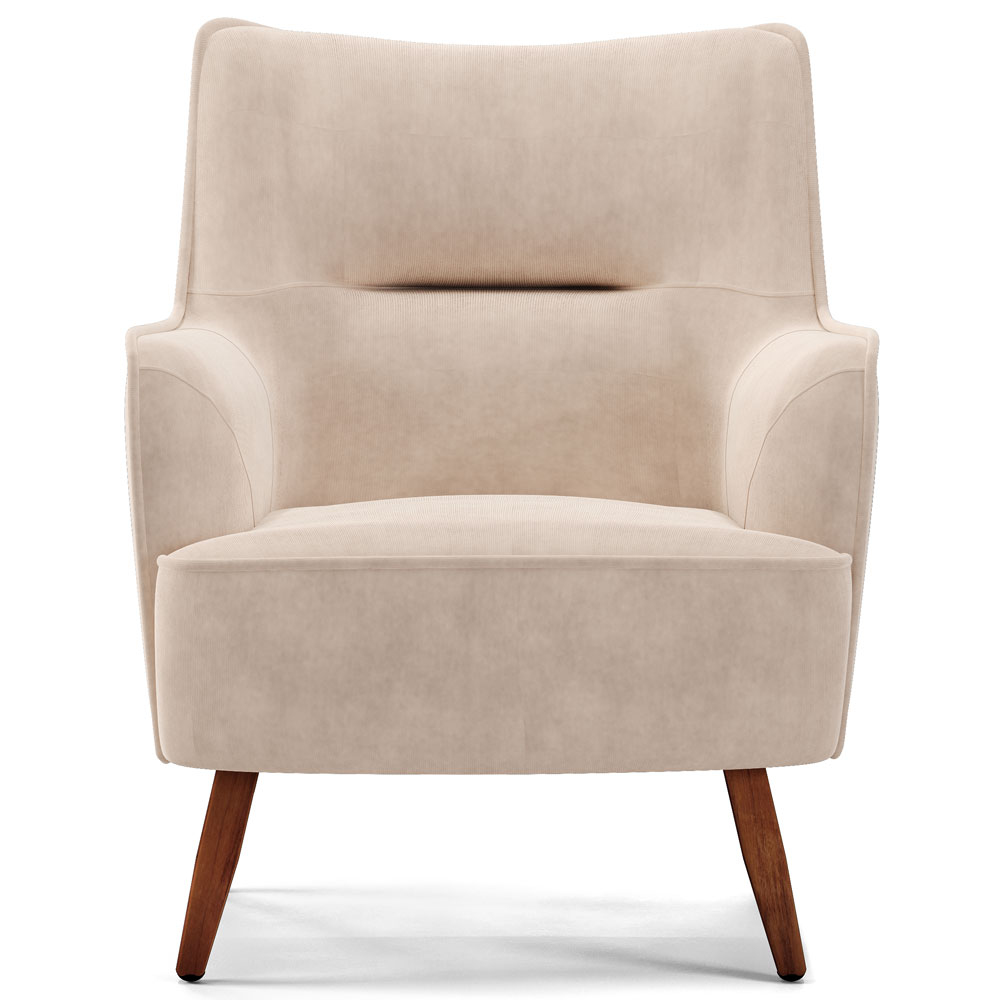 Poltrona Decorativa Fixa Pés de Madeira Isabella D02 Veludo Bege C-309 - Lyam Decor